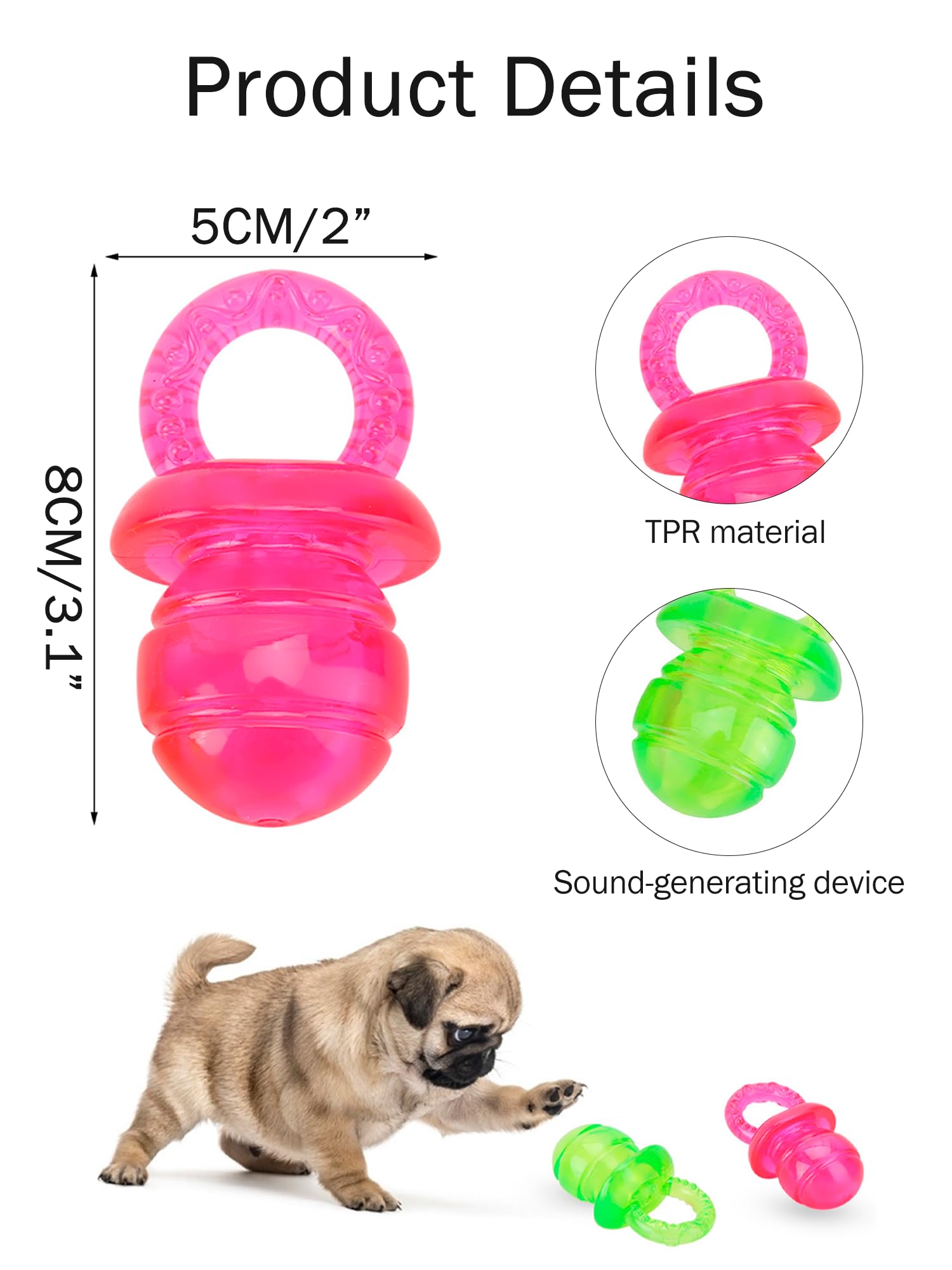 2 ciucci per cani, 7,9 x 5,1 x 5,1 cm, per cani rossi e verdi, adatti per alleviare la necessità di digrignare i denti negli animali domestici