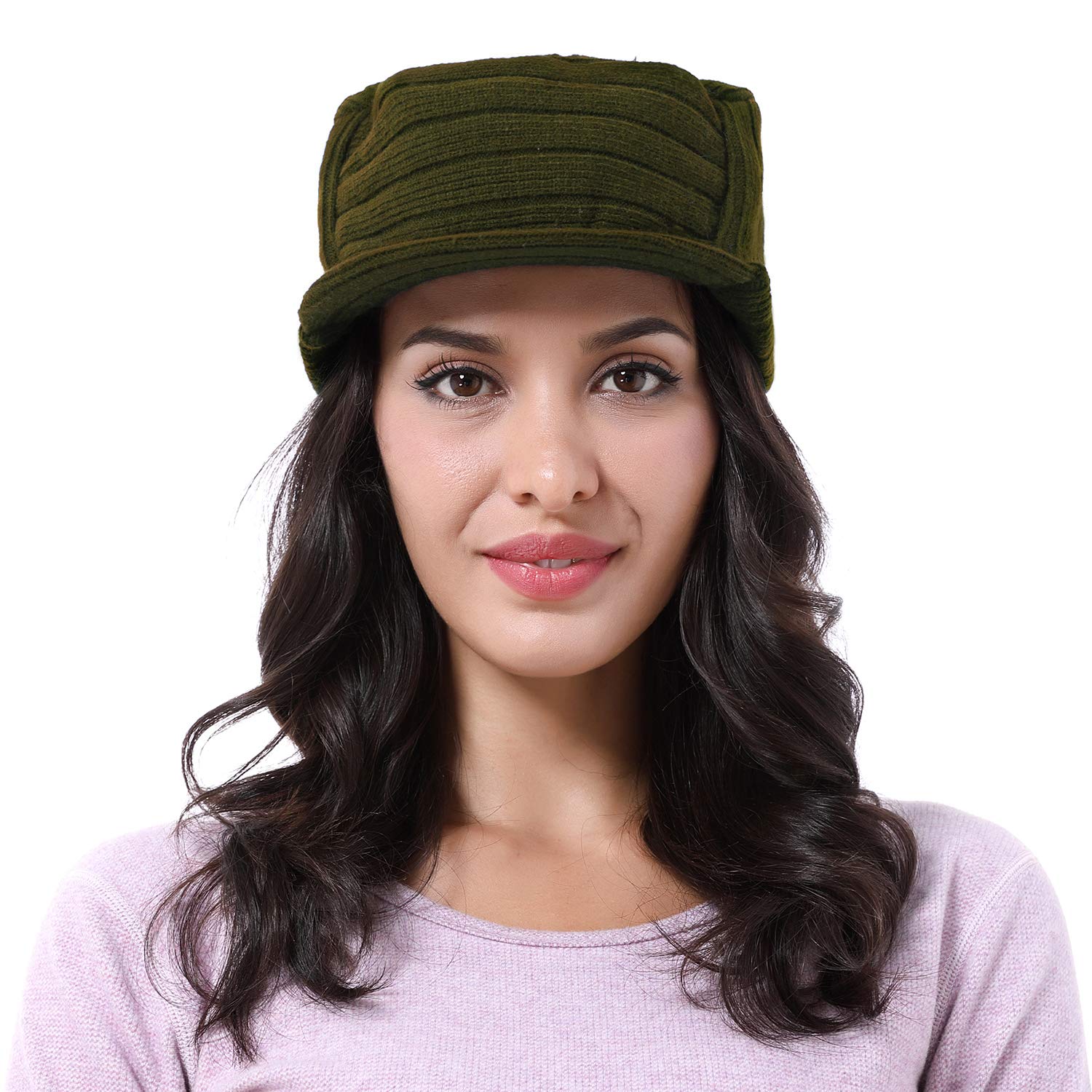 Winter Camo Army Style Flat Top Knit Cap Beanie Hat with Visor, for Women & Men