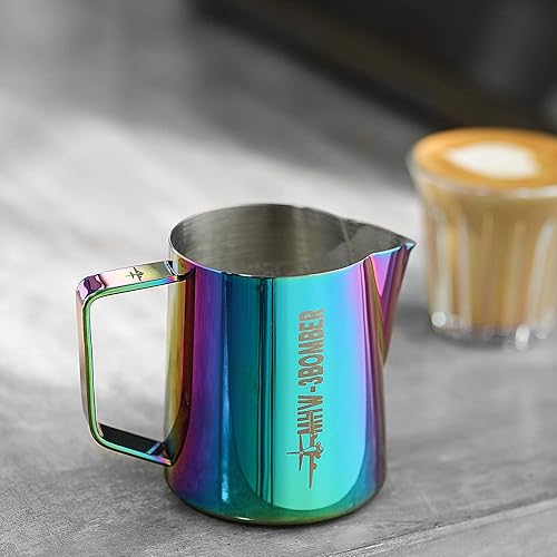 Miniatura 2 de MHW-3BOMBER Jarra de espuma de leche de 16.9 oz16.9 fl oz, jarra de arte latte de acero inoxidable, jarra vaporizadora de café expreso, colorida