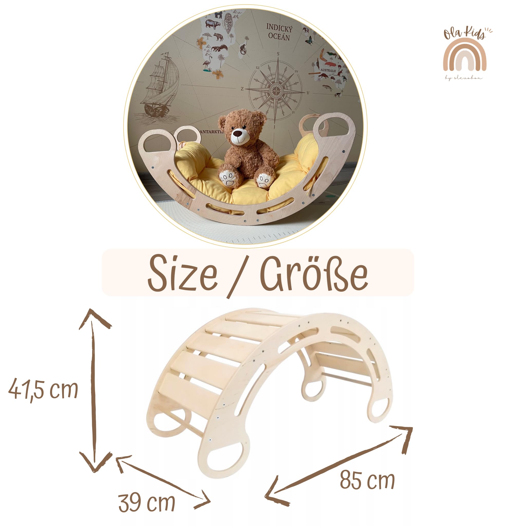 Klettergerüst Indoor für Kinder 85x41x39cm - Kletterbogen mit Kissen - Montessori Kletterbogen aus Holz - Kinder Kletterspielzeug für Kinderzimmer & zur Förderung der Motorik