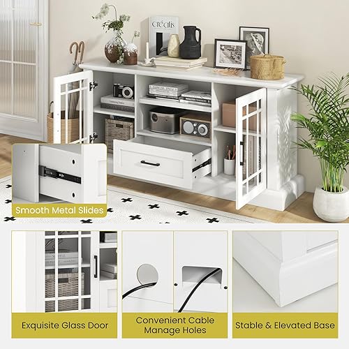 Miniatura 8 de Tangkula Soporte de TV de granja para TV de hasta 70 pulgadas, mesa consola alta con 2 puertas de vidrio, centro de entretenimiento con cubos y