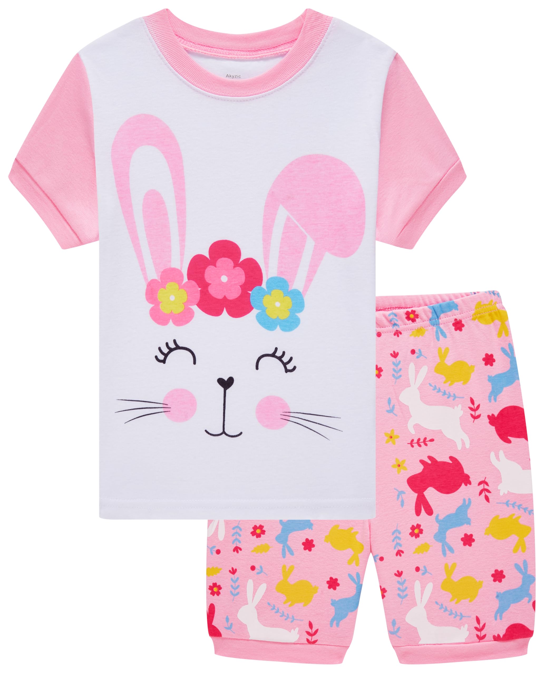 Akyzic Little Girls Pajamas 100% Cotton Short Sleeve Pjs Toddler Summer Sleepwear Kids Clothes Set 3t-10t