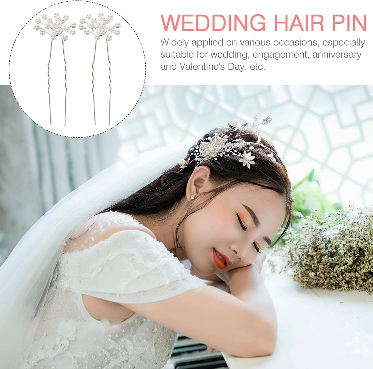 Forcine for capelli ， Fermagli for capelli for donna ， 40 pezzi Copricapo Spose Elegante Forcella Capelli Spilla da sposa Accessorio Ragazze Perle Chic Updo Chignon Gypsophila Damigelle d'onore Fiore