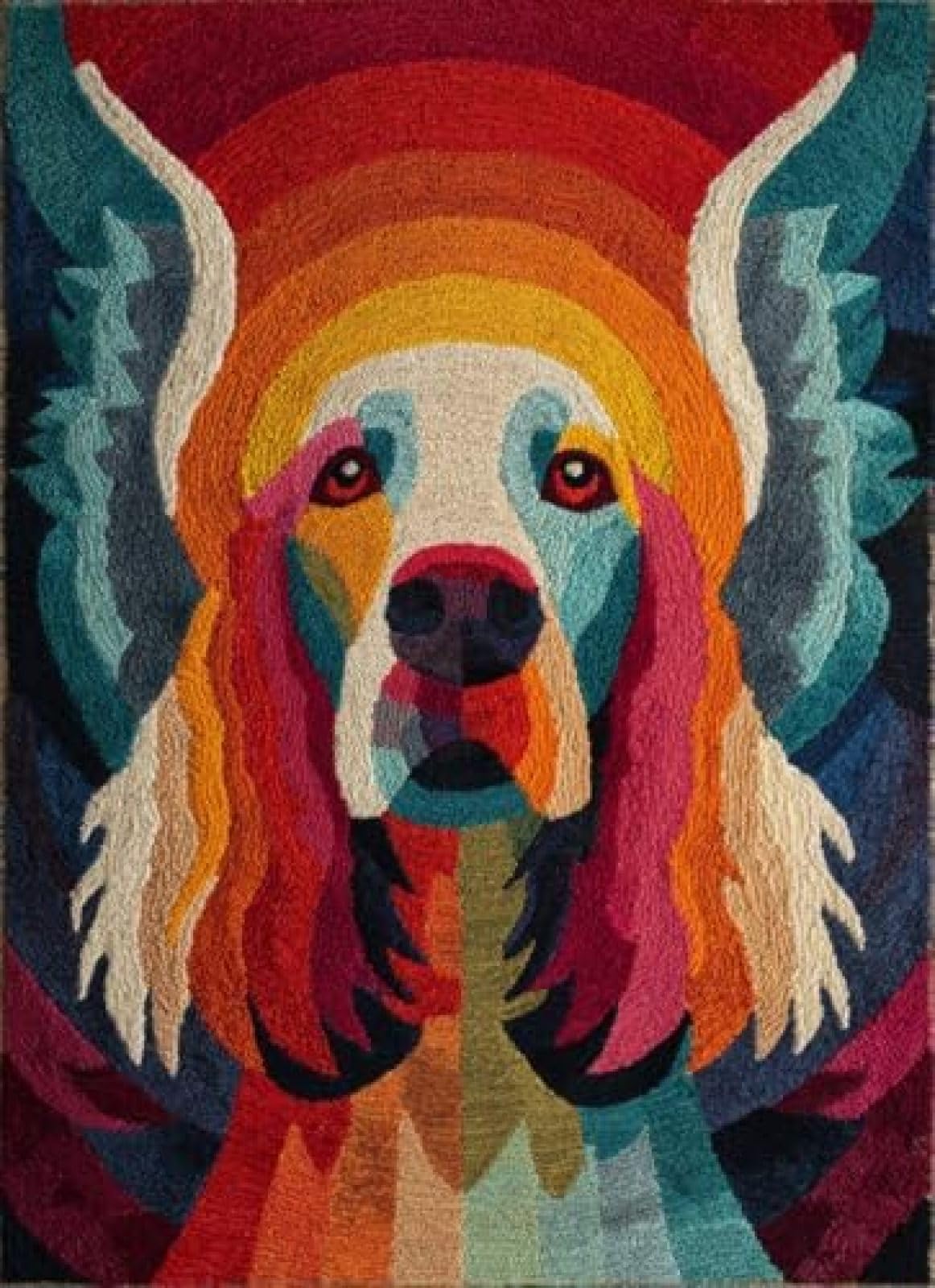 XDEGHUANGSS Latch Hook Rug Kit English Setter Dog with Colorful Angel Wing with Pre-Printed Mat Cover DIY Cushion Crochet Yarn Hooking Craft Set for Floor Decor 38x52cm