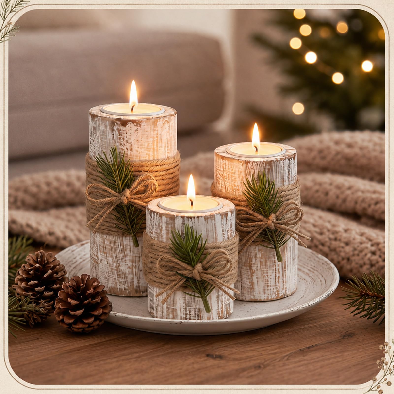 AceOrbit Portavelas de madera de pino rústico para decoración de mesa de granja, decoración rústica de invierno para cocina, comedor, oficina en casa