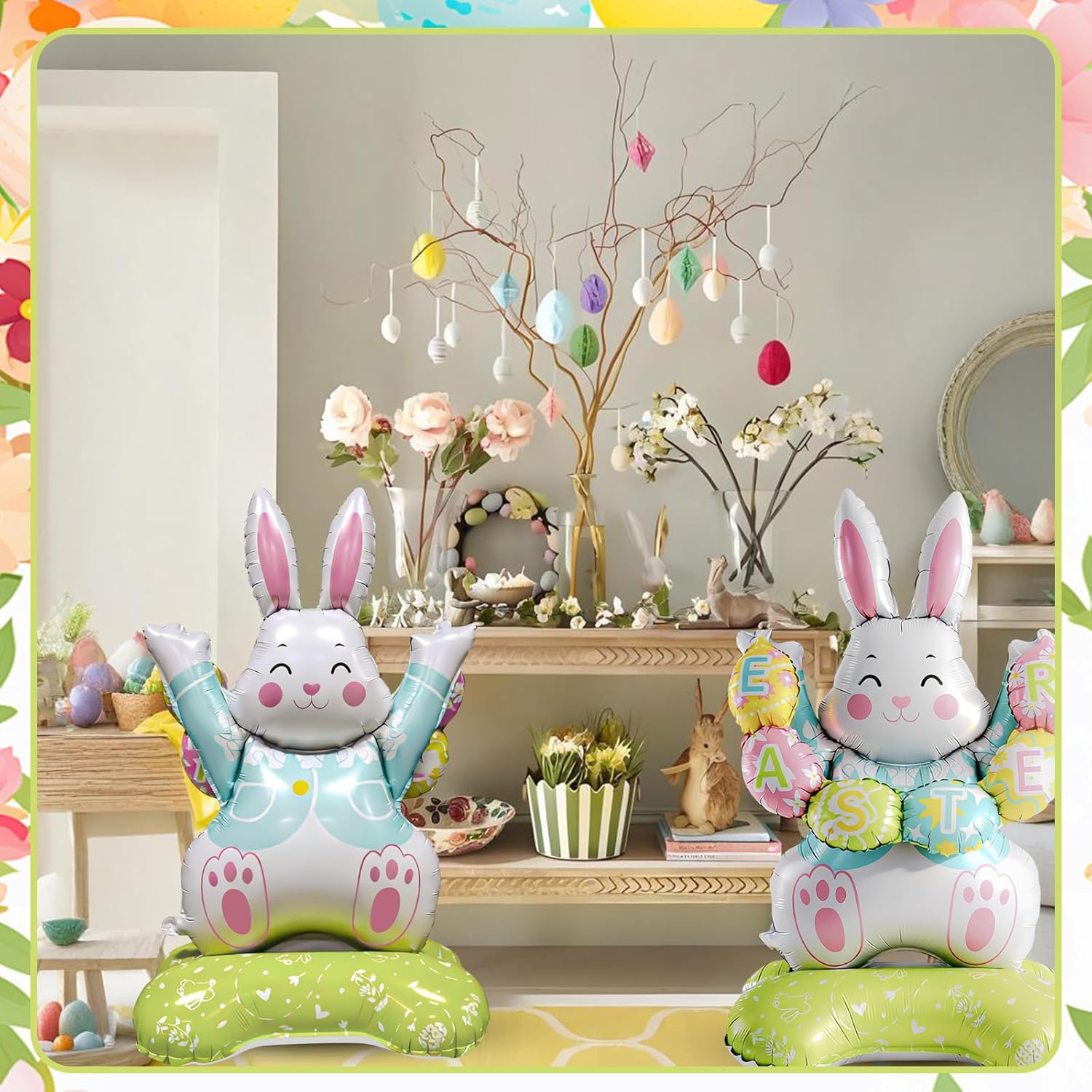 2Pcs Giant Bunny Easter Balloons, Bunny Baby Shower Decorations Supplies for Indoor and Outdoor Use, Easter Party Decorations for Birthday Party Easter Baby Shower