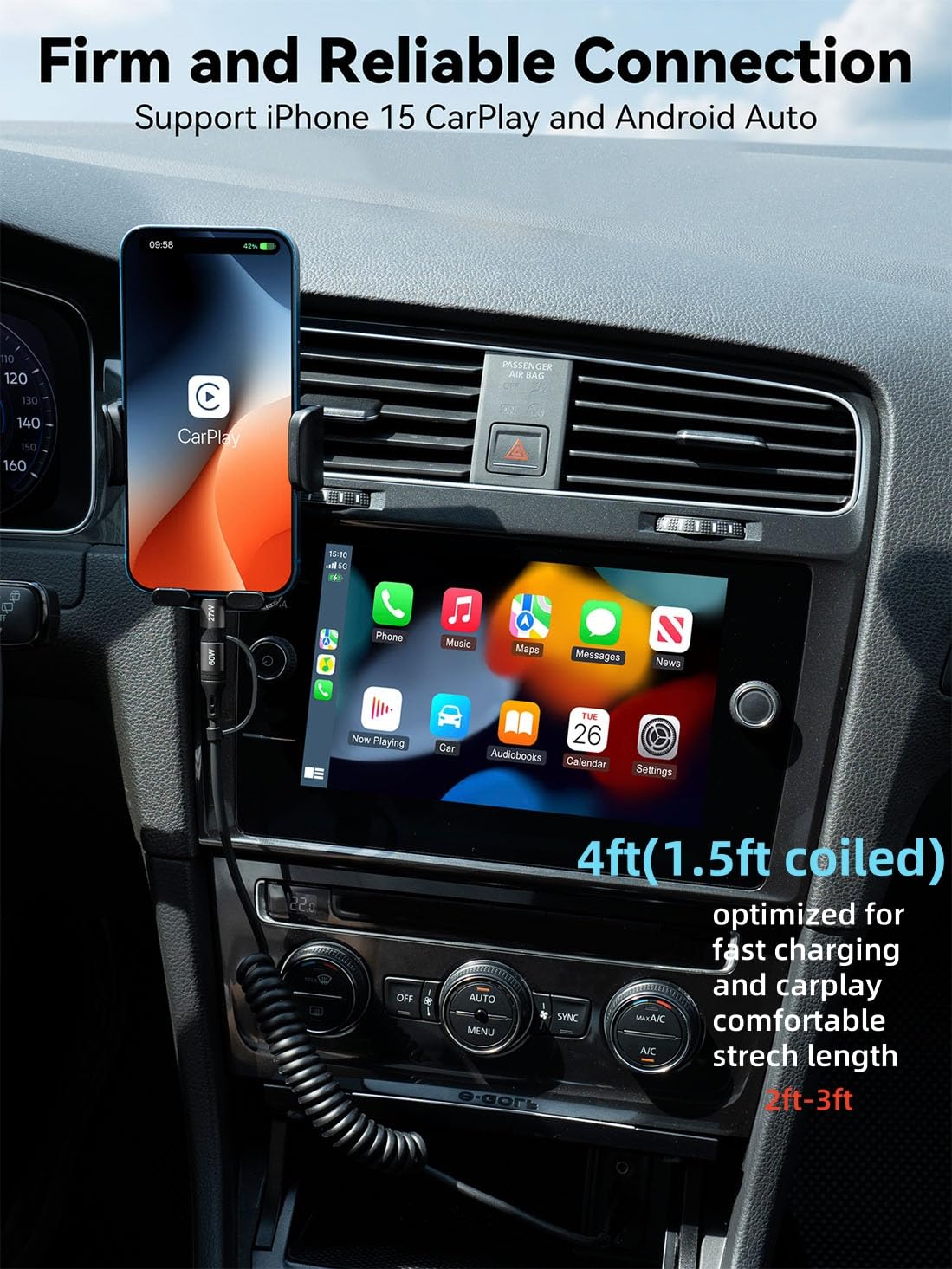 60W Coiled USB C Cable,iPhone Charger Cable for Car [MFi Certified] 2Pack
