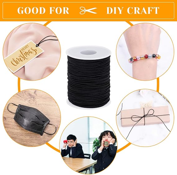 Elastic String for Bracelets, Selizo Elastic Cord for Jewelry, Stretchy String for Necklace Making, Beading and Sewing (1.2 MM, 109 Yards, Black)