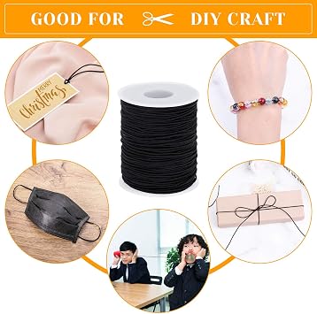Elastic String for Bracelets, Selizo Elastic Cord for Jewelry, Stretchy String for Necklace Making, Beading and Sewing (1.2 MM, 109 Yards, Black)