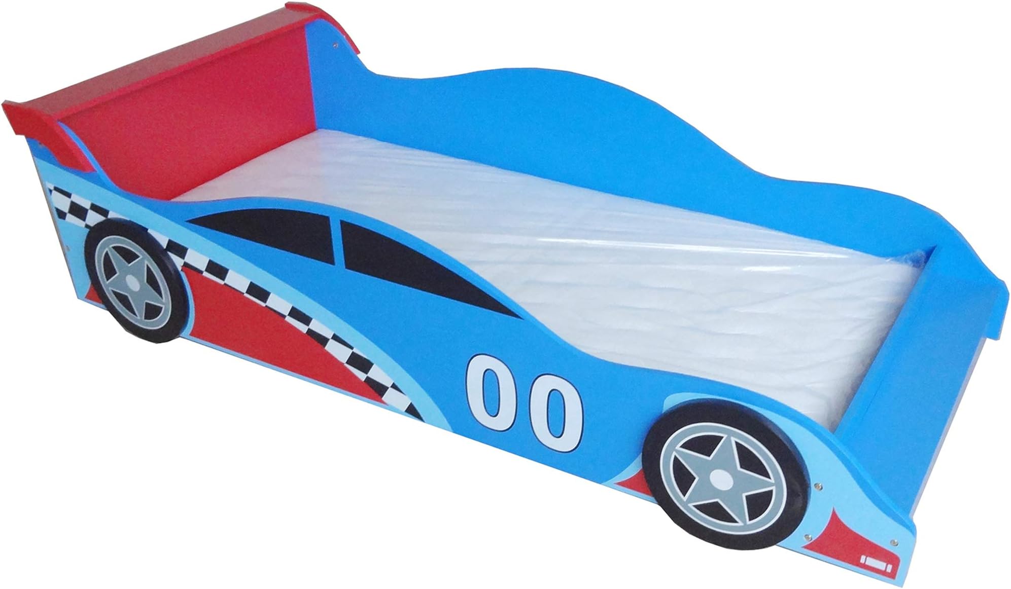 Bebe Style Premium Wooden Toddler Bed Cool Race Car Theme Standard Size Easy Assembly Blue