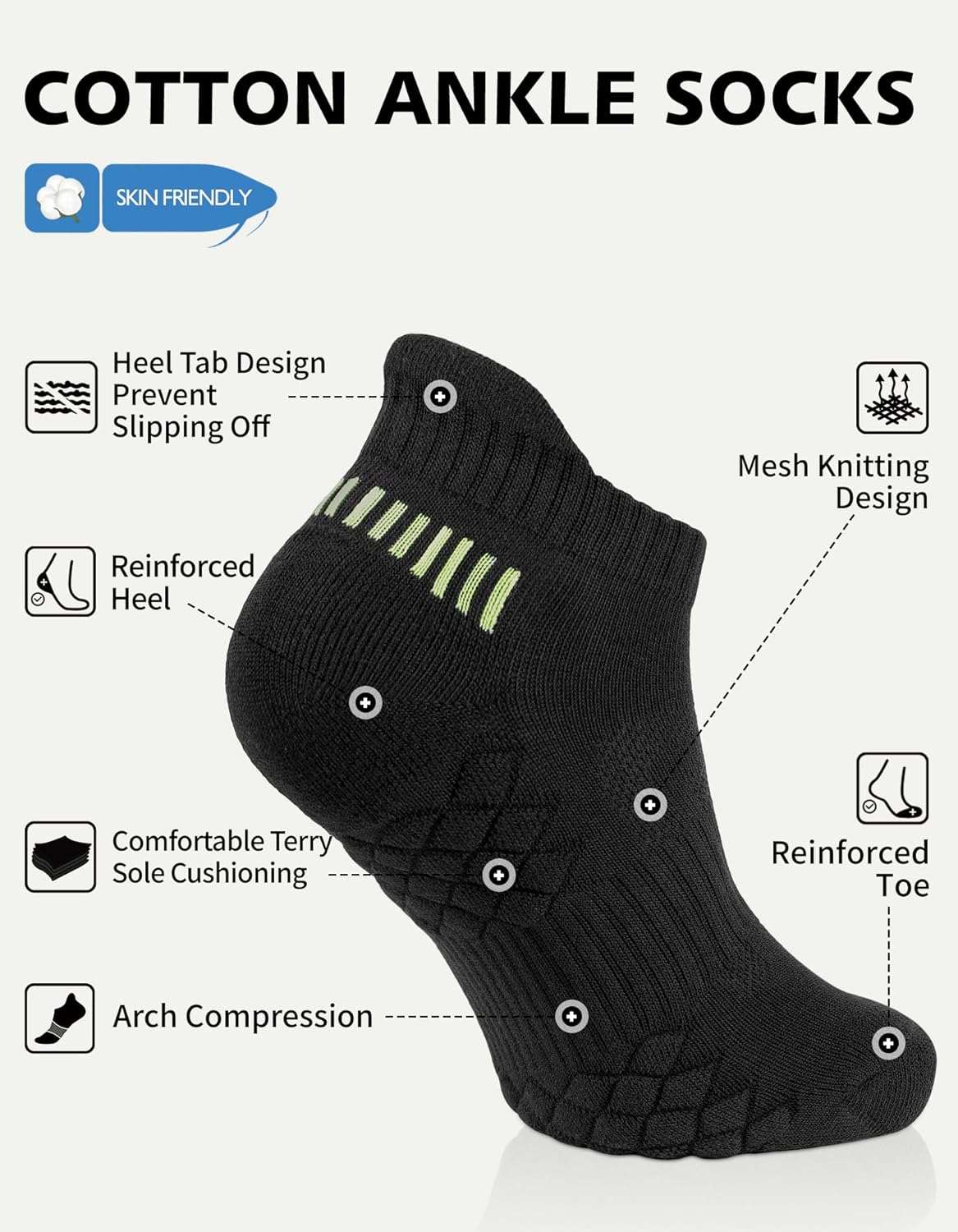 CLOSEMATE Mens Running Ankle Socks Terry Cushioned Moisture-Wicking Low Cut Athletic Socks Anti-Blister Comfort 6 Pairs