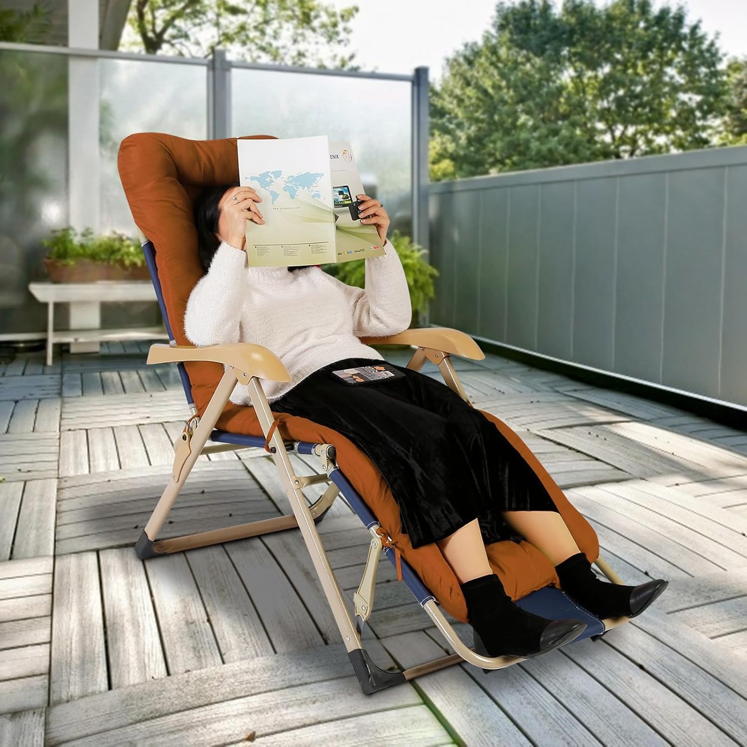 iMounTEK Lounge Chair Cushions, 67in Soft Thicken Patio Chaise Lounge Cushions Rocking Chair Recliner Pad with Ties, Zero Gravity Lounge Chaise Chair Cushion for Outdoor Indoor Furniture(Coffee)