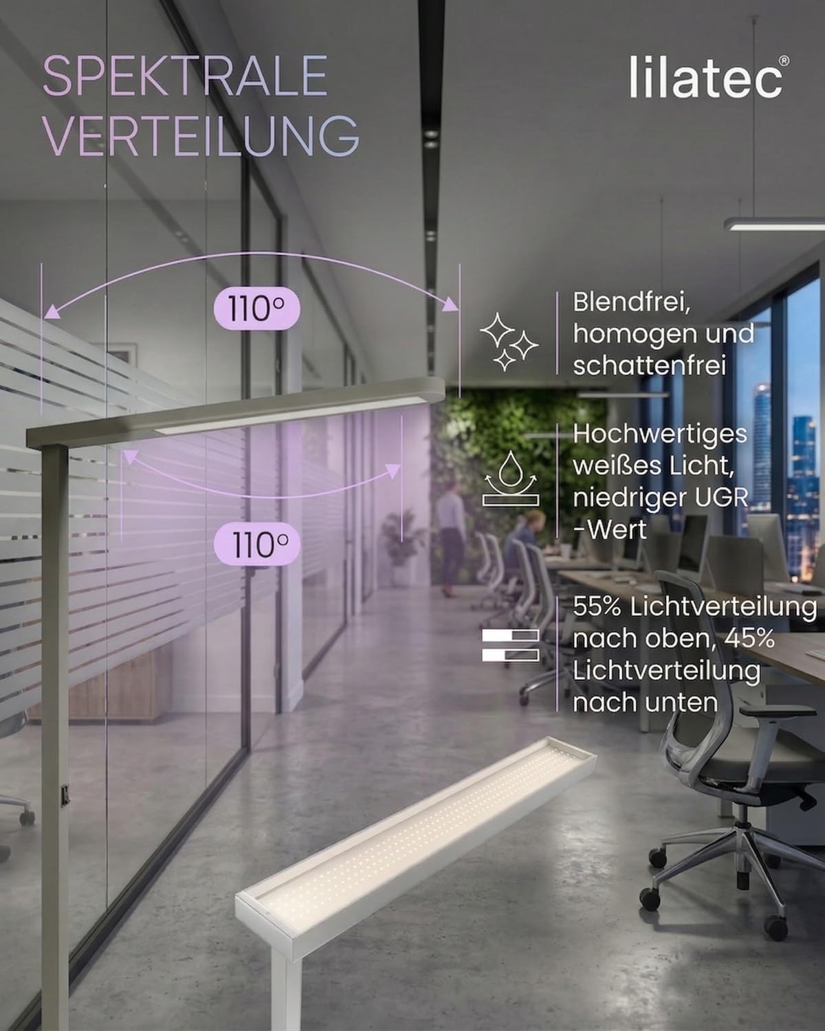 LED Stehlampe Büro, Optimale Arbeitsplatzleuchte laut DIN 12464-1 mit 50W und 5600lm, Neutralweiß (4000K), Stehlampe, Büroleuchte oder Büro Stehleuchte, Einsatz als Standleuchten & Deckenfluter