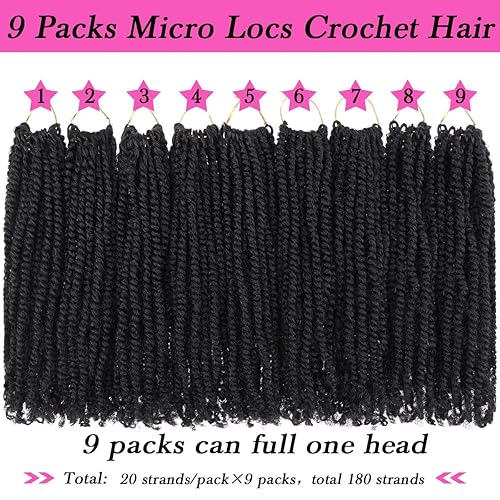 Miniatura 5 de COOKOO 9 paquetes de extensiones de cabello sintético pretrenzado con micro torsión de 6 pulgadas, color negro natural, mini Passion Twist de