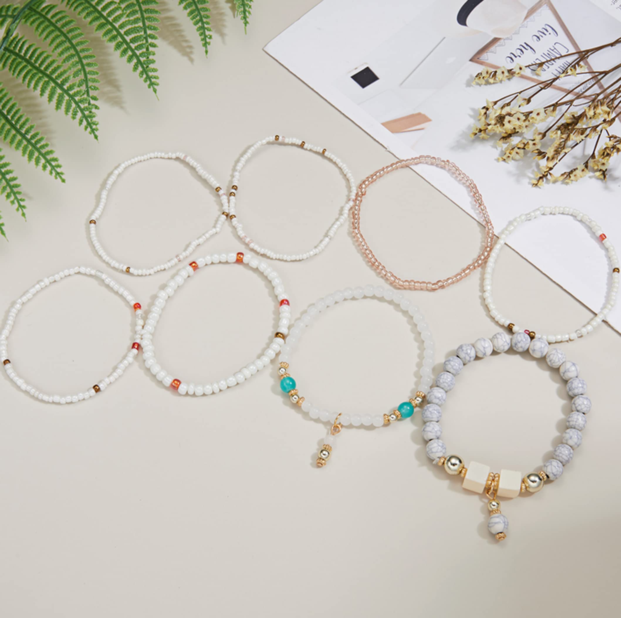 CFWSHJ Bracciale Elasticizzato con Perline Multistrato da Donna Braccialetti con Perline impilabili Bohemien Bracciale con Perline Elasticizzate Boho