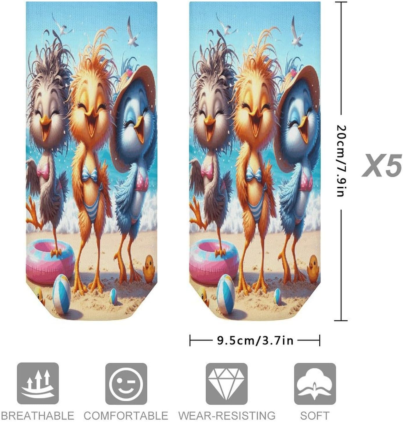 Cute Ducks on The Beach 5Pairs Low Cut Ankle Socks for Women No Show Casual Breathable Athletic Socks for Sport