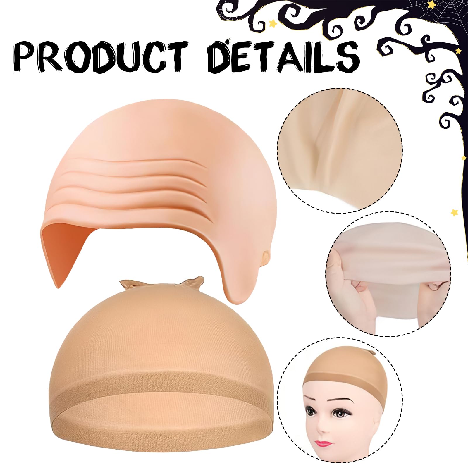 Wlleoaa 2 PCS Bald Head Cap and Hairnet, Latex Bald Cap for Adults Halloween Balds Caps, Easy to Use & Reusable - Image 3