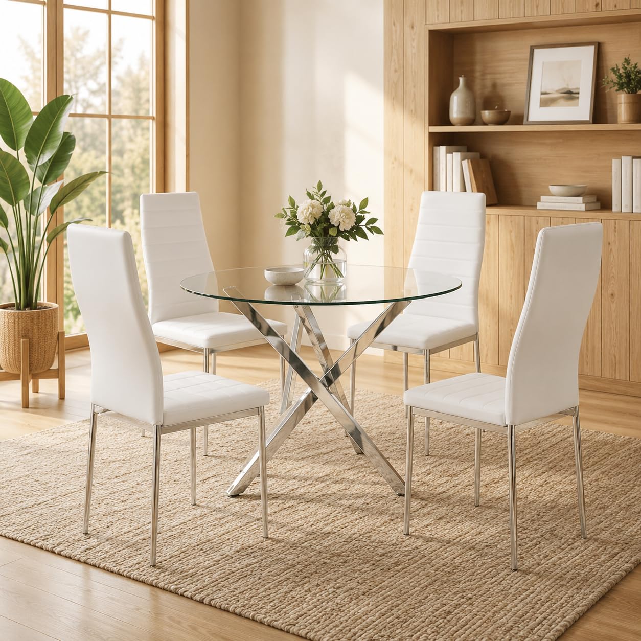 NIERN Round Glass Dining Table Set