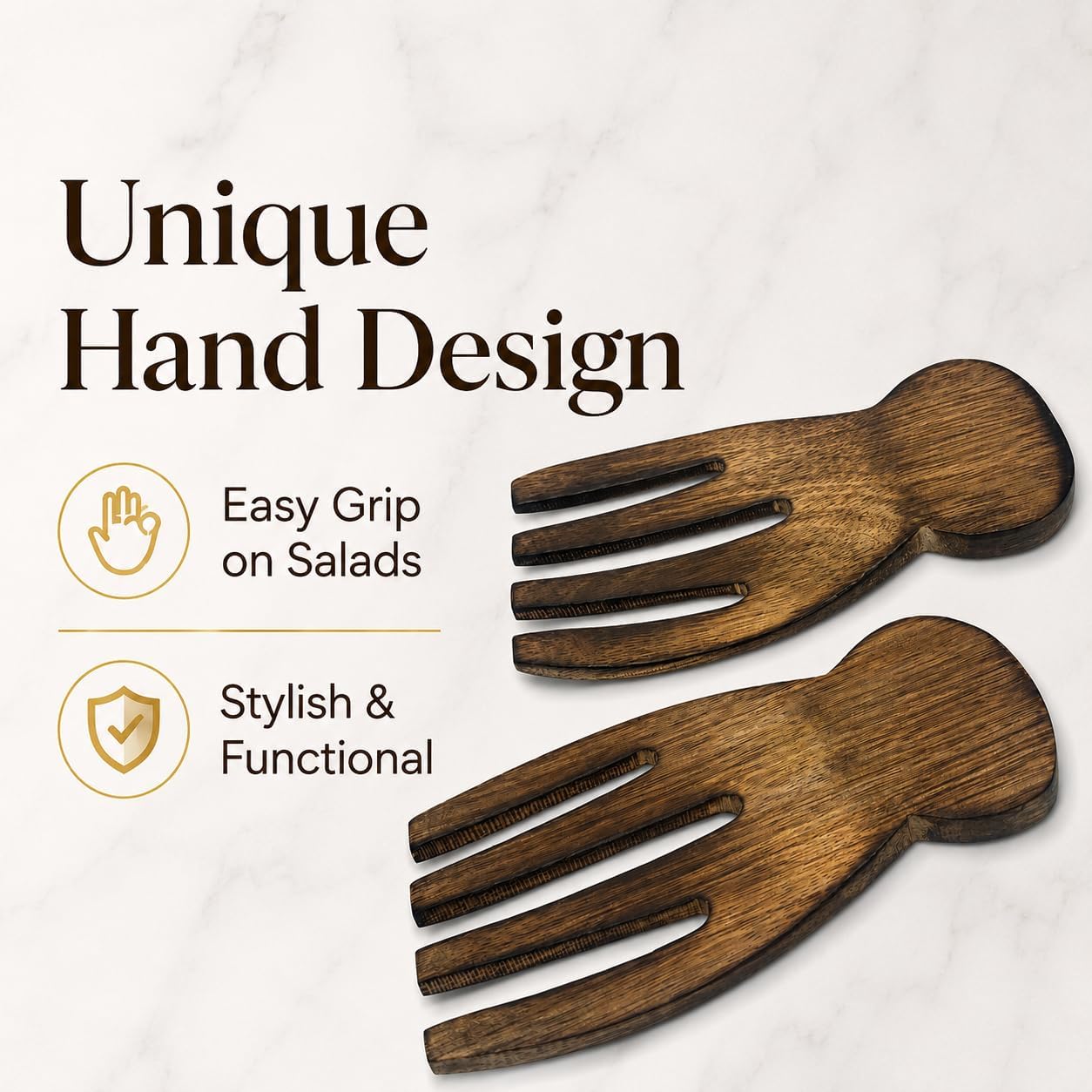 Handcrafted Wooden Salad Serving Set | 2 Pc Decorative Salad Servers | Premium Natural Wood | Durable Kitchen Utensils | Eco-Friendly Tableware (Wide Head)