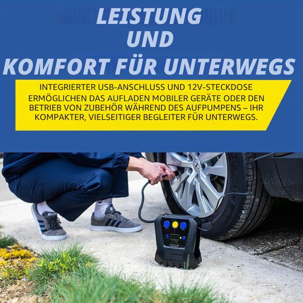 MICHELIN 12V Luftkompressor programmierbar digital Reifenpumpe Auto SUV Fahrrad Notfall Kompressor mit LED Anzeige präziser Reifendruck Schnellaufpumpen | Programmierbar digital Reifenpumpe Auto SUV Fahrrad Notfall Kompressor mit LED Anzeige präziser Reif