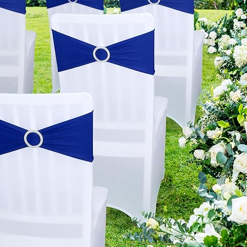 Miniatura 10 de 30 bandas para silla de elastano color rosa metálico, lazos elásticos de alta calidad con hebilla deslizante, bandas elásticas universales para