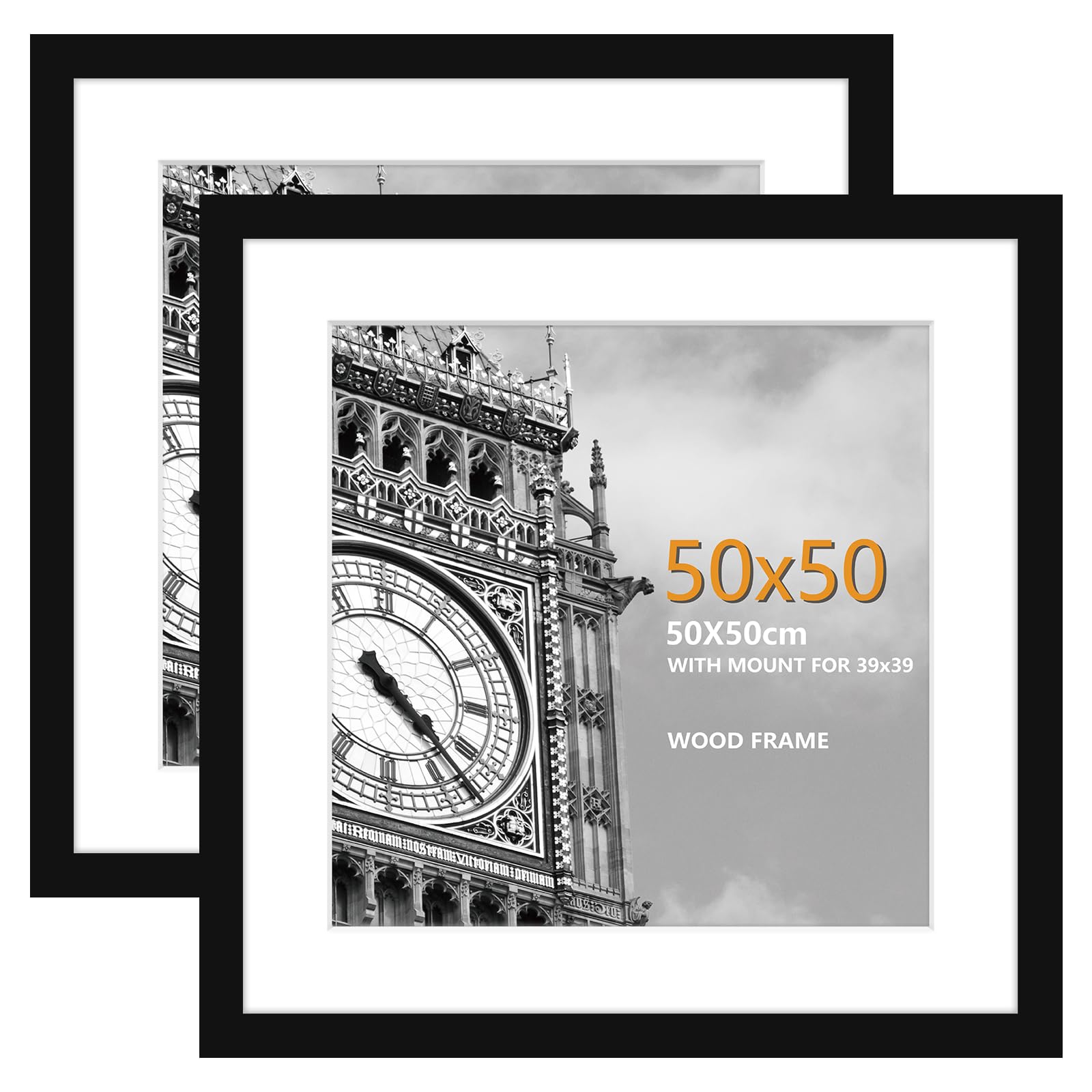 50cm x 50cm frame, 2 Pack Black Wooden Photo Frame with Plexiglass Front
