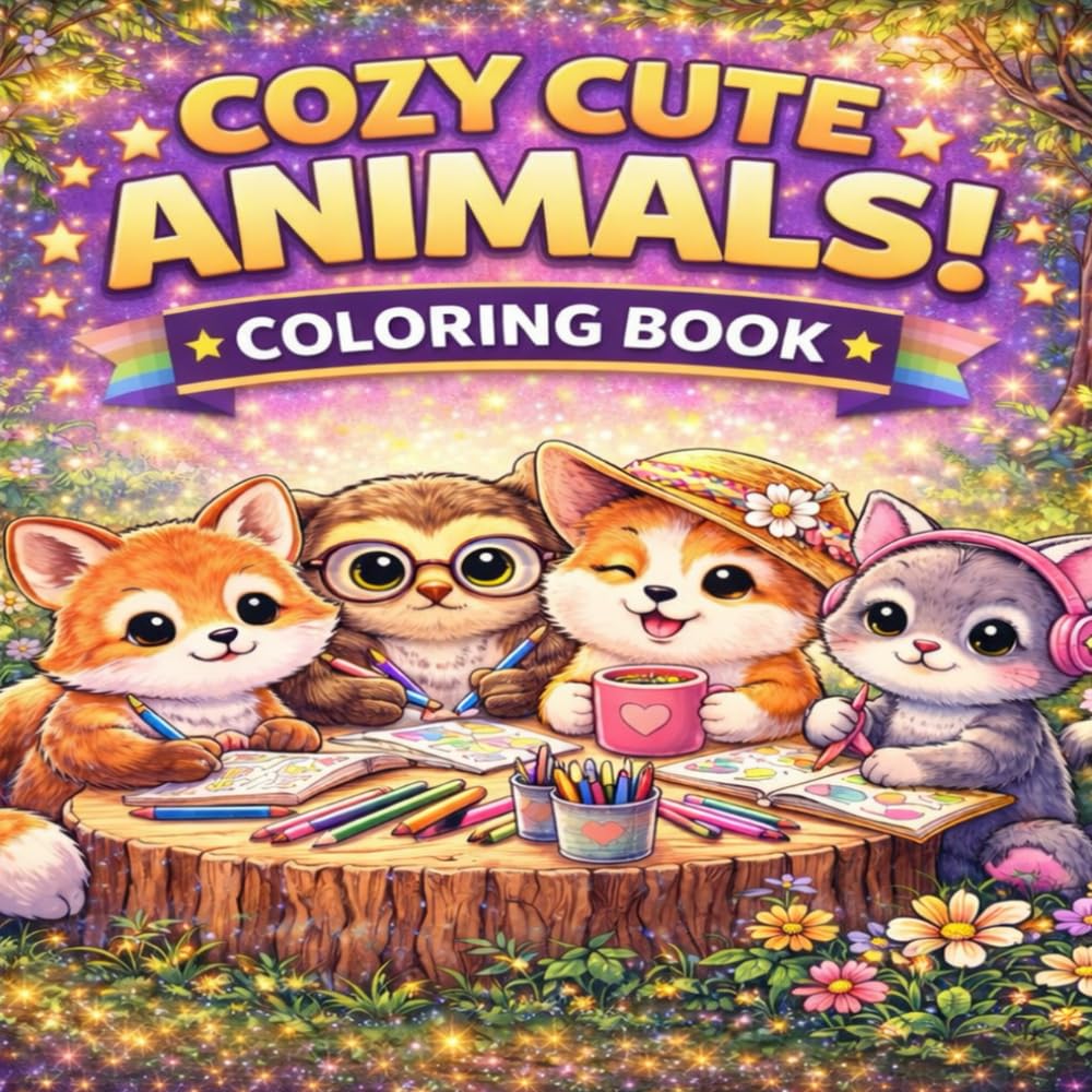 Cozy Cute Animals Coloring Book: Coloring Book for all ages!