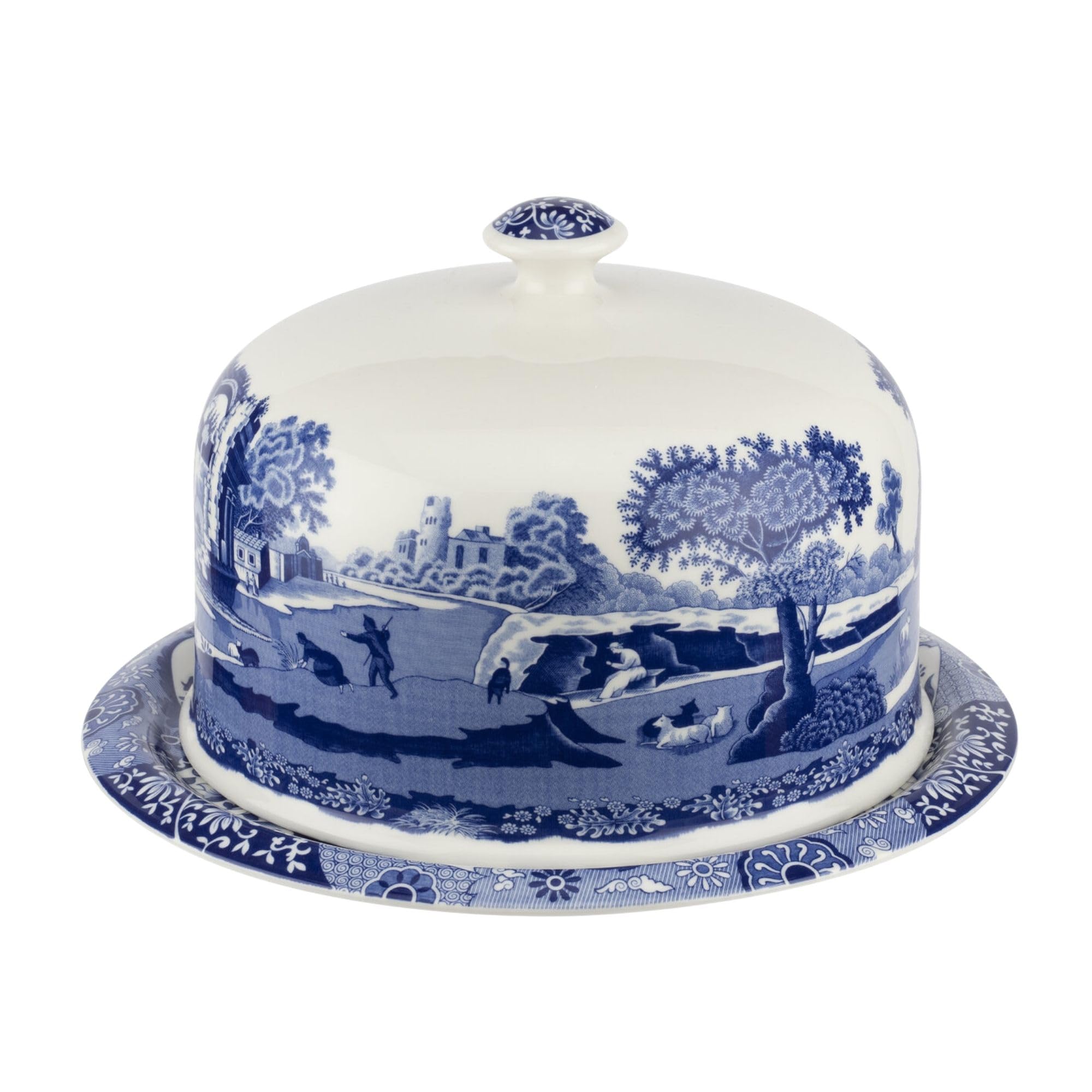 Spode Blue Italian Porcelain Serving Platter with Dome - Elegant Dessert Tray for Cakes, Pastries, Cheese - Oriental Decor Serveware, Dishwasher & Microwave Safe Treat Display Tray