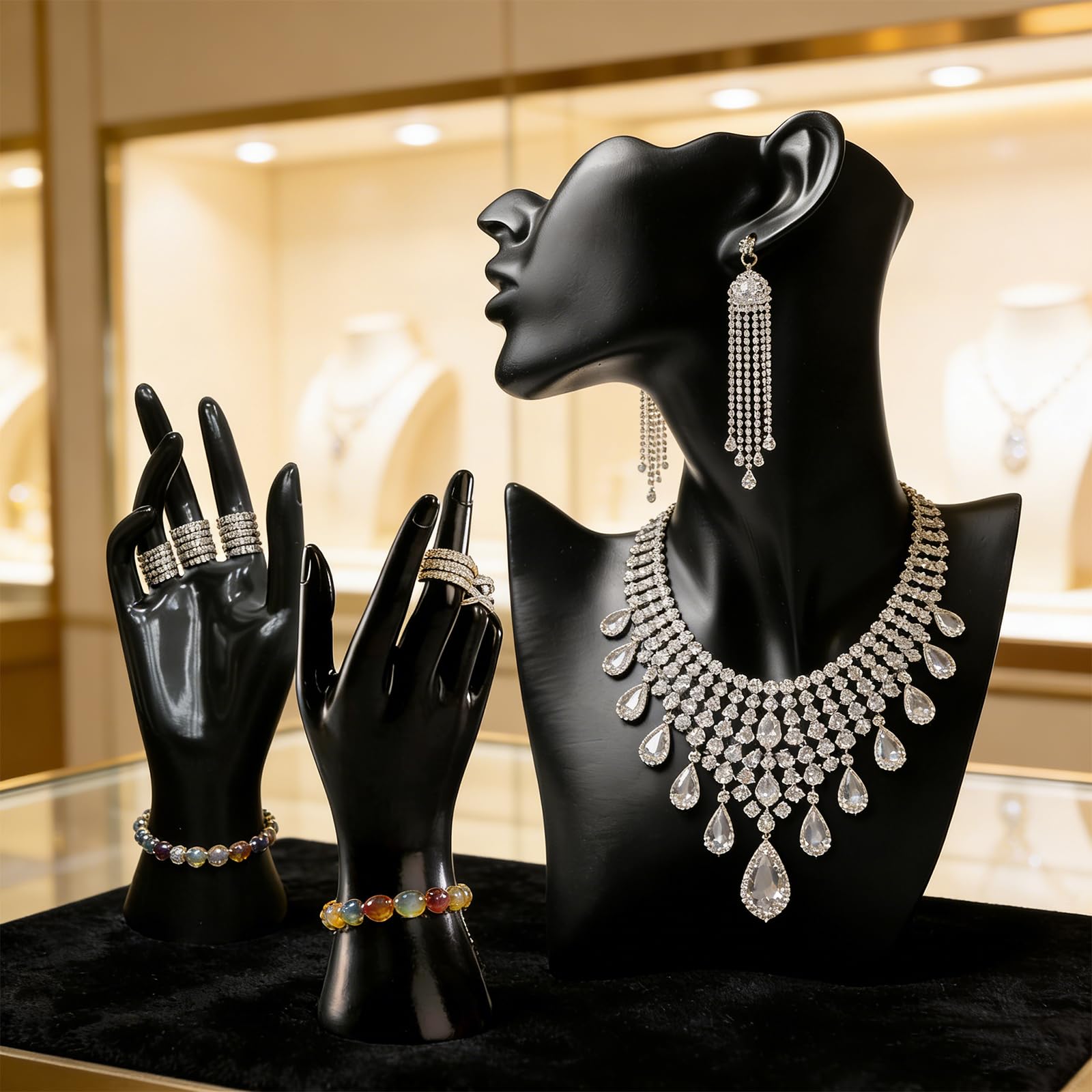 PORFOYO Exhibidor de maniquí de joyas, 3 unidades, expositores para collares, expositores de joyas, versátiles collares, expositores de mano para presentación profesional de joyas (negro)