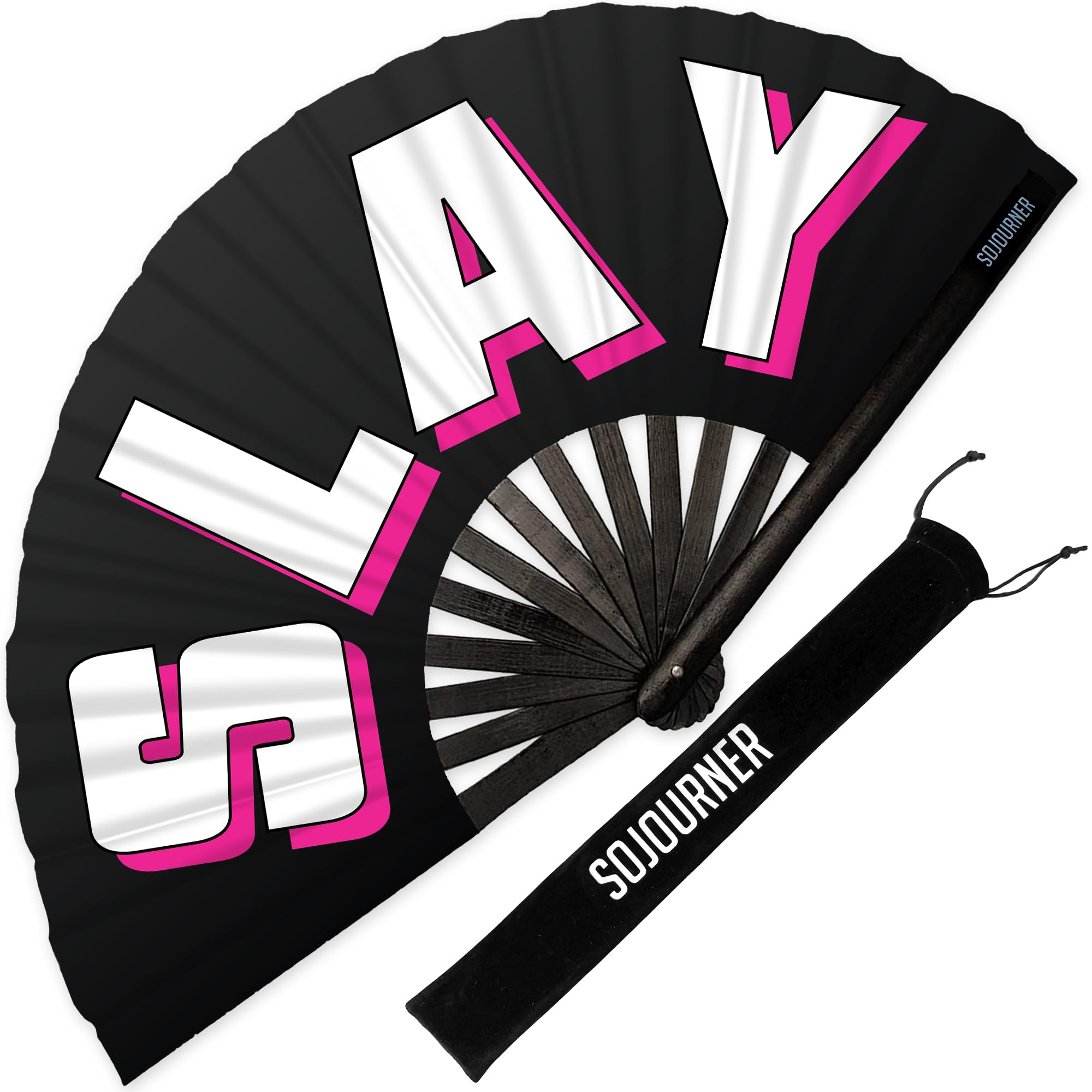 SoJourner Bags Slay Clack Fan - Rave Fan - Large Folding Fan for Raves, Halloween, Burlesque, Rainbow Outfits for Women & Festival Accessories - Clack Fan Hand Fan