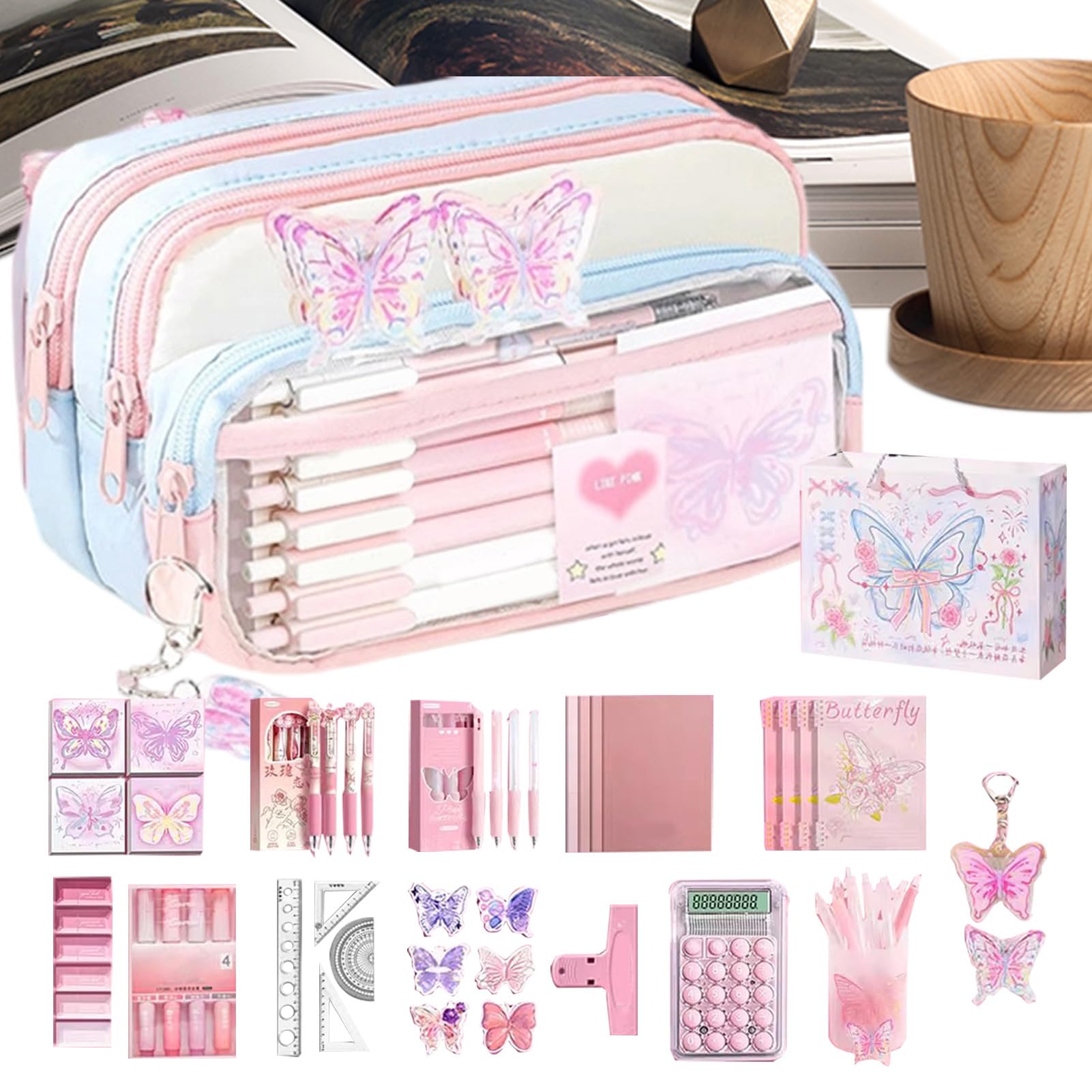Astuccio A Tema Farfalle Con Chiusura A Zip | Astuccio Grande Capacità Per Pendolari Viaggi Journaling Evidenziare Bambini Studenti Universitari Giovani Ragazze