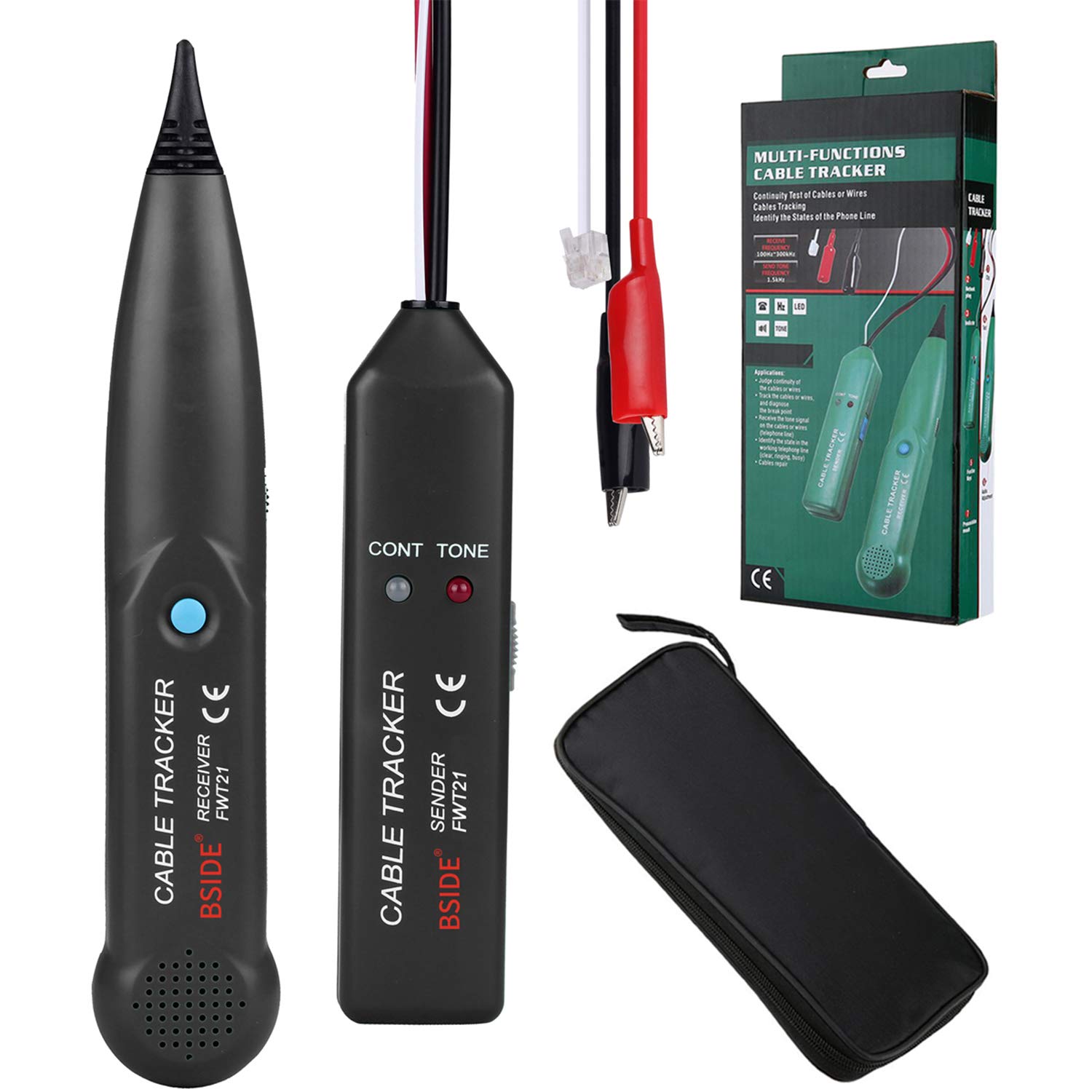 BSIDEFWT21 Telephone Wire Tracker RJ11 Cable Tracer Tester Line Finder Tone Generator Continuity Checking with Carrying Bag