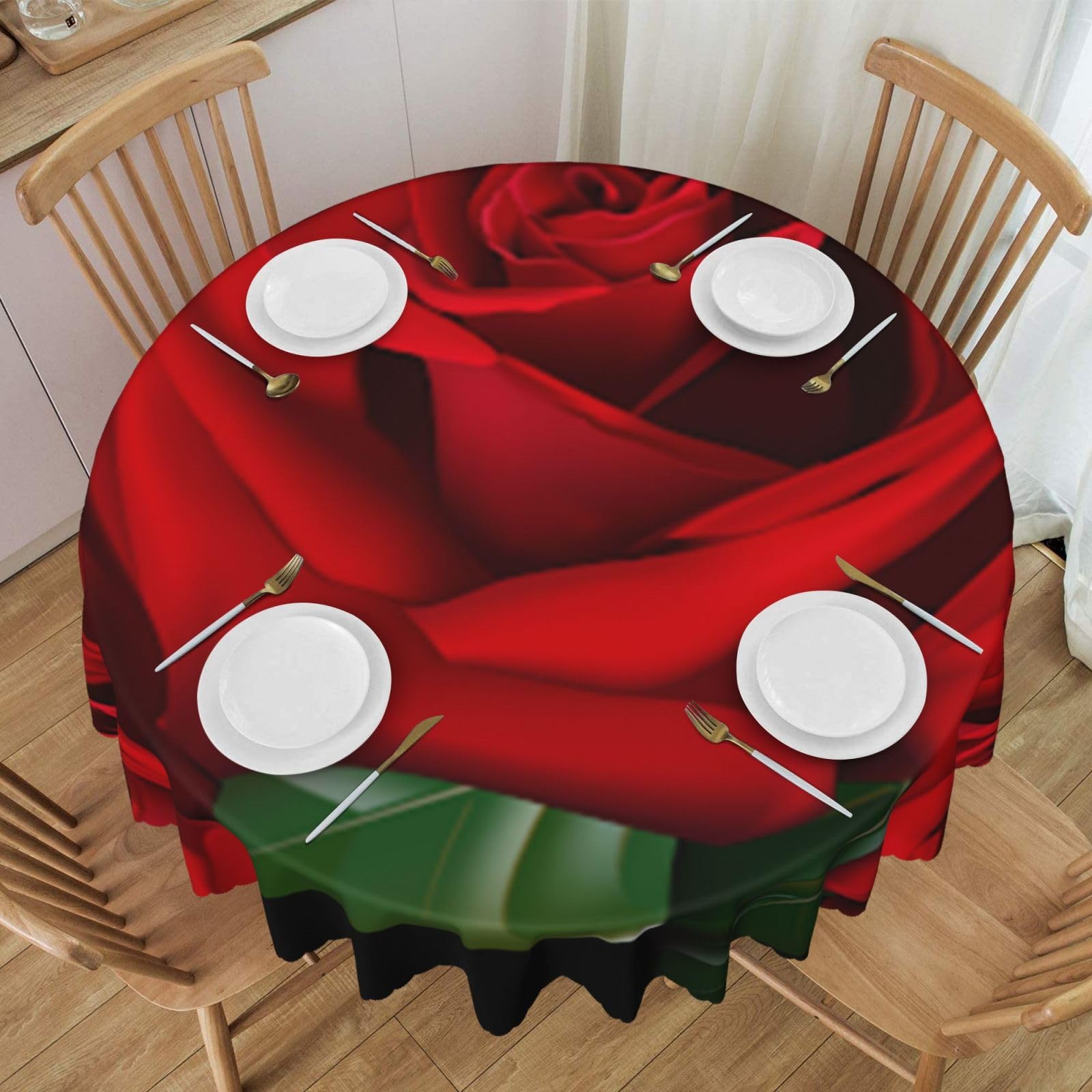 DCEHGEW 60 In Round Tablecloth with Lace, Gothic Rose Printed Oilproof & Washable Fabric Picnic Table Cloth Table Covers
