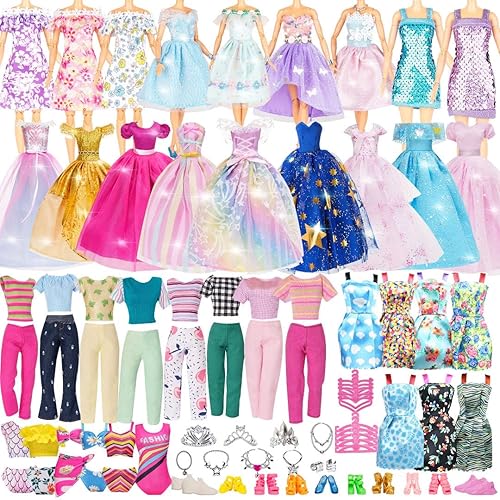 Keysse Ropa y accesorios para muñecas 37P - 4 vestidos, 5 faldas, 3 tops, 3 pantalones, 3 trajes de baño, 10 zapatos, 9 accesorios para niñas