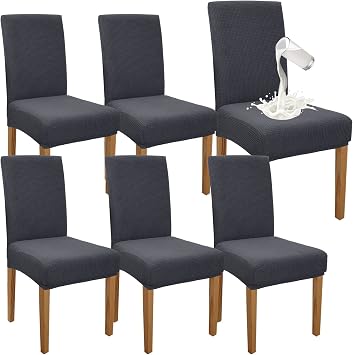 Granbest Premium Waterproof Dining Chair Covers Set of 6, Elastic High Back Chair Slipcovers for Dining Room, Washable Removable Chair Protector for Banquet, Kitchen, Party, Hotel (Grey, Pack of 6)
