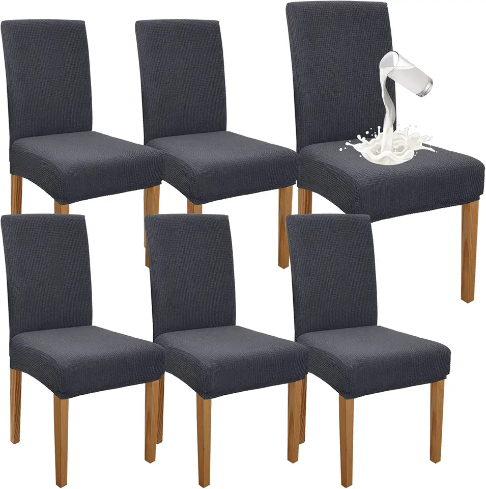 Granbest Lot de 6 housses de chaise imperméables, de qualité supérieure, extensibles, amovibles, pour salle à manger, cuisine, fête, hôtel (gris)