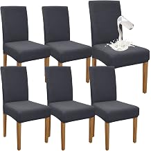 Granbest Premium Waterproof Dining Chair Covers Set of 6, Elastic High Back Chair Slipcovers for Dining Room, Washable Removable Chair Protector for Banquet, Kitchen, Party, Hotel Grey, Pack of 6