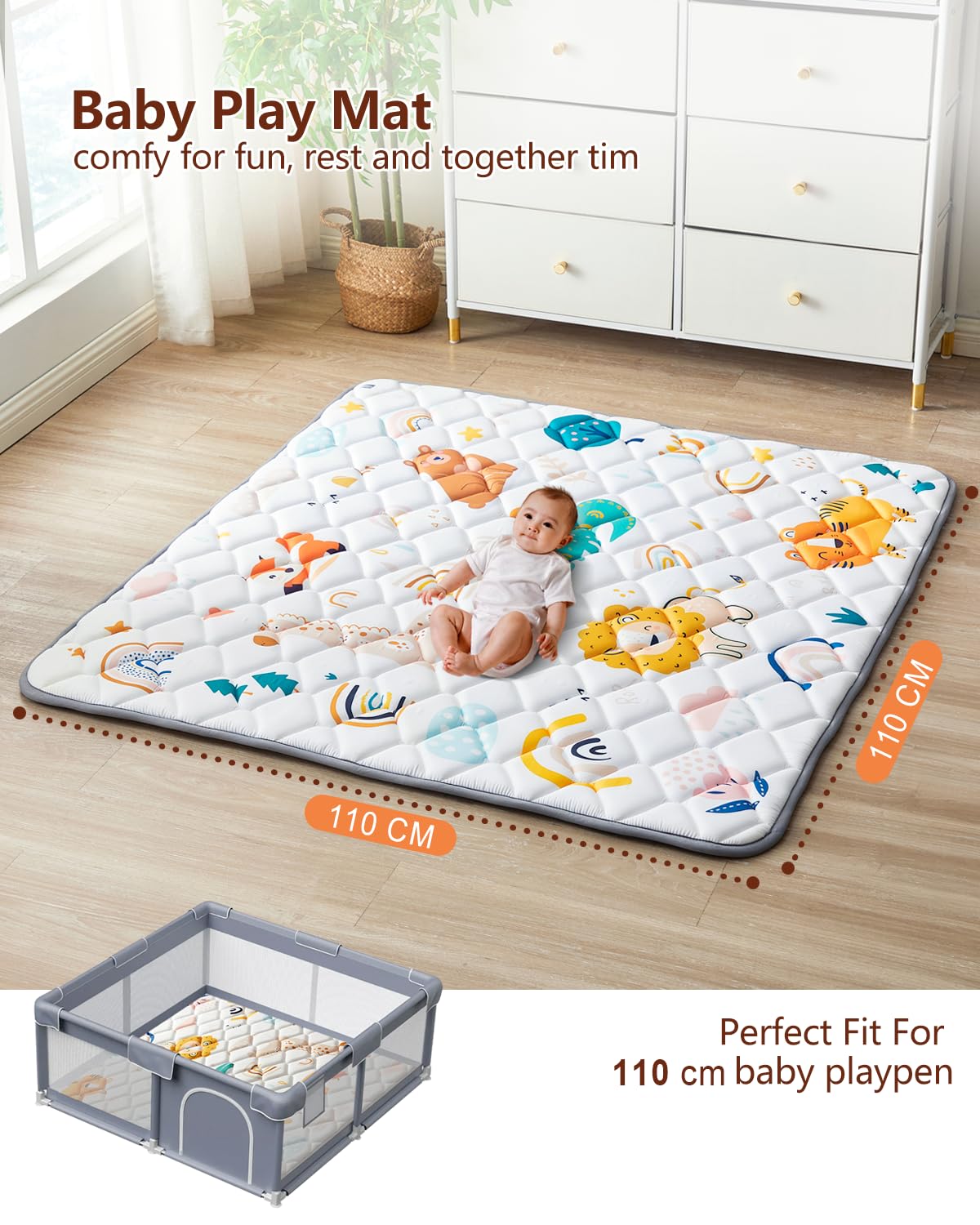 Krabbeldecke Für Baby 110 x 110CM, Krabbelmatte Baby Faltbar, Weich und Rutschfest Spielmatte Baby, Geeignet Für Kinderzimmer Bodenmatte (Tier)