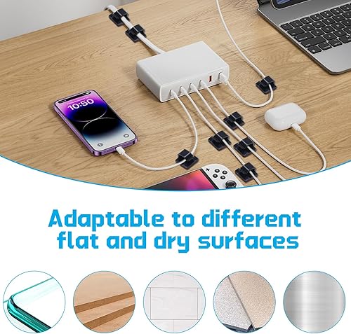 Miniatura 7 de 100 clips adhesivos para cables en la pared, organización de cables para TV, PC, laptop, cables Ethernet y escritorios (negro)