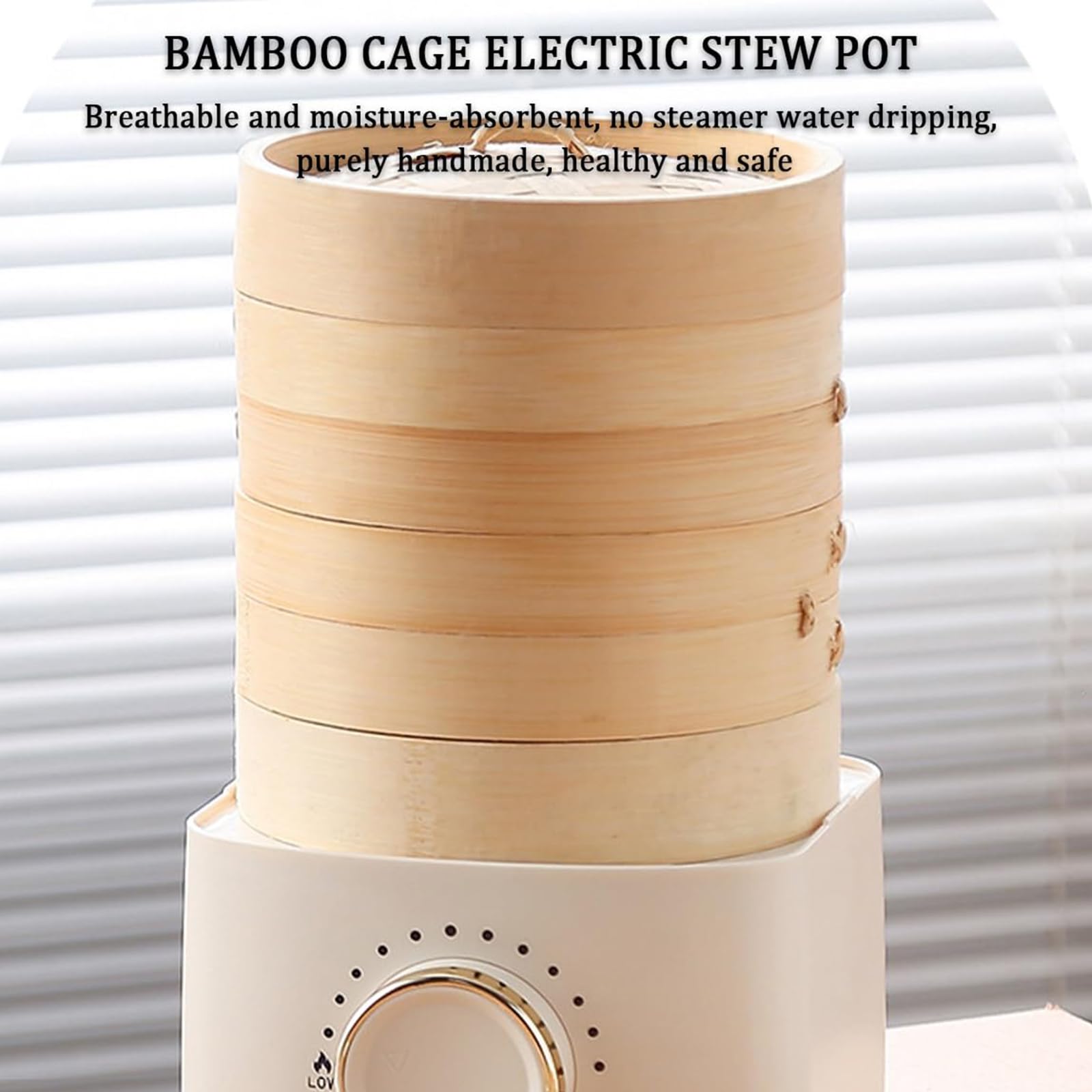3-Tier Vaporiera Elettrica per Alimenti – Vaporiera in bambù da 350W con Pentola da 800ML, Controllo con Manopola Regolabile, Facile da Pulire, per Cucina Salutare per 1-2 Persone