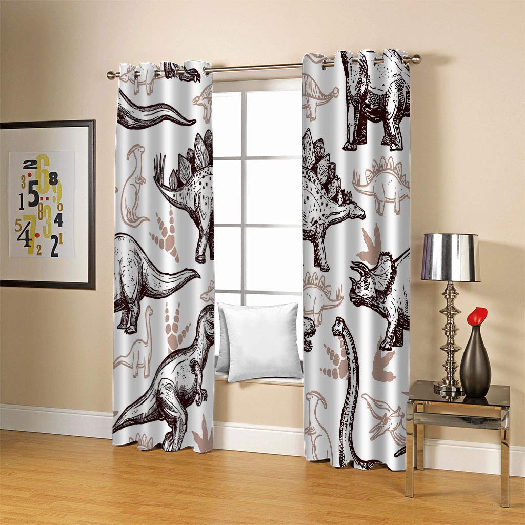 Oeillet pour Rideaux Dinosaure Animal Abstrait Motif 3D Impression 180x250 Cm Occultants Thermiques Isolants Anti Froid Rideau À Oeillets pour Chambre Salon Maison Fenêtre, Moderne