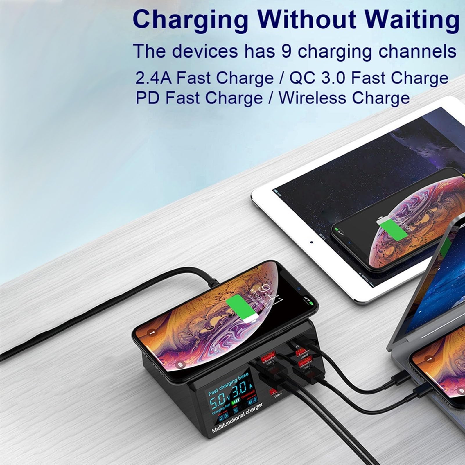 Walmeck Stazione di Ricarica USB a 8 Porte con 100W e Display Digitale