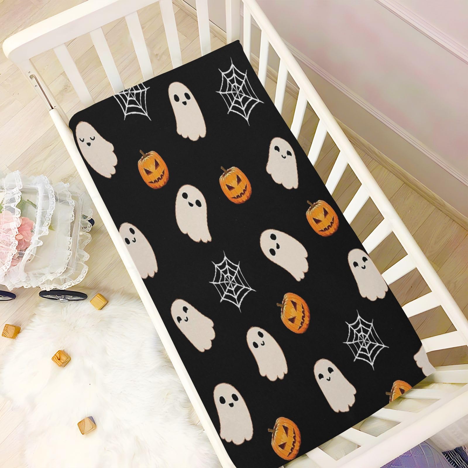 Fall Pumpkin Bows Fitted Crib Sheet – 52"x28", Vintage Autumn Print, Soft Stretchy Fabric For Standard Crib