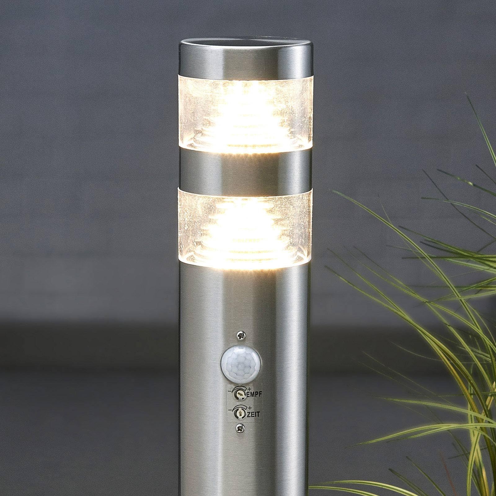 Lindby Edelstahl LED Wegeleuchte/Pollerleuchte 60 cm mit Bewegungsmelder, Wegelampe spritzwassergeschützt IP44 11W