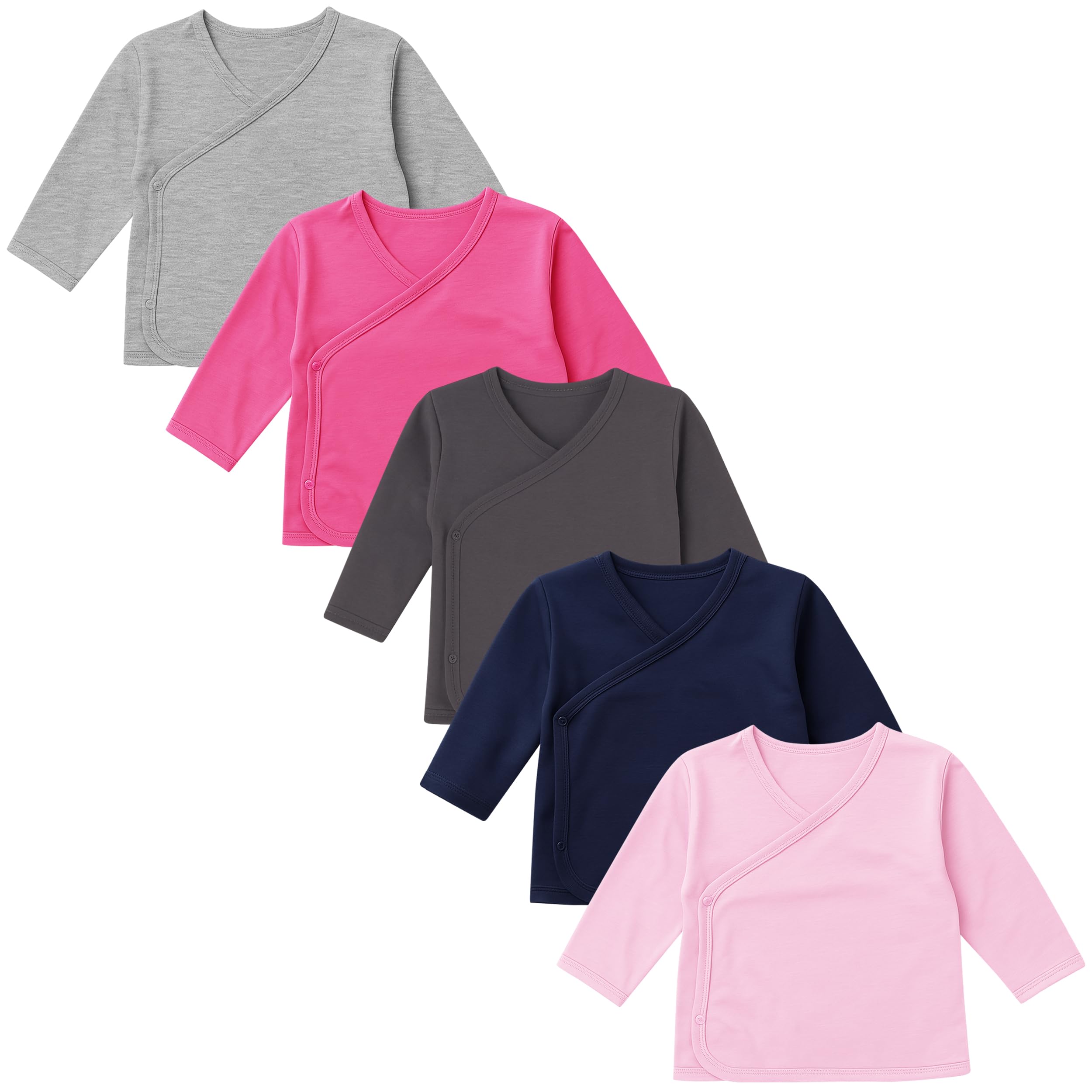 LOREZA® Lot de 5 Chemises Cache-cœur à Manches Longues pour Fille – 100% Coton – Gilet bébé