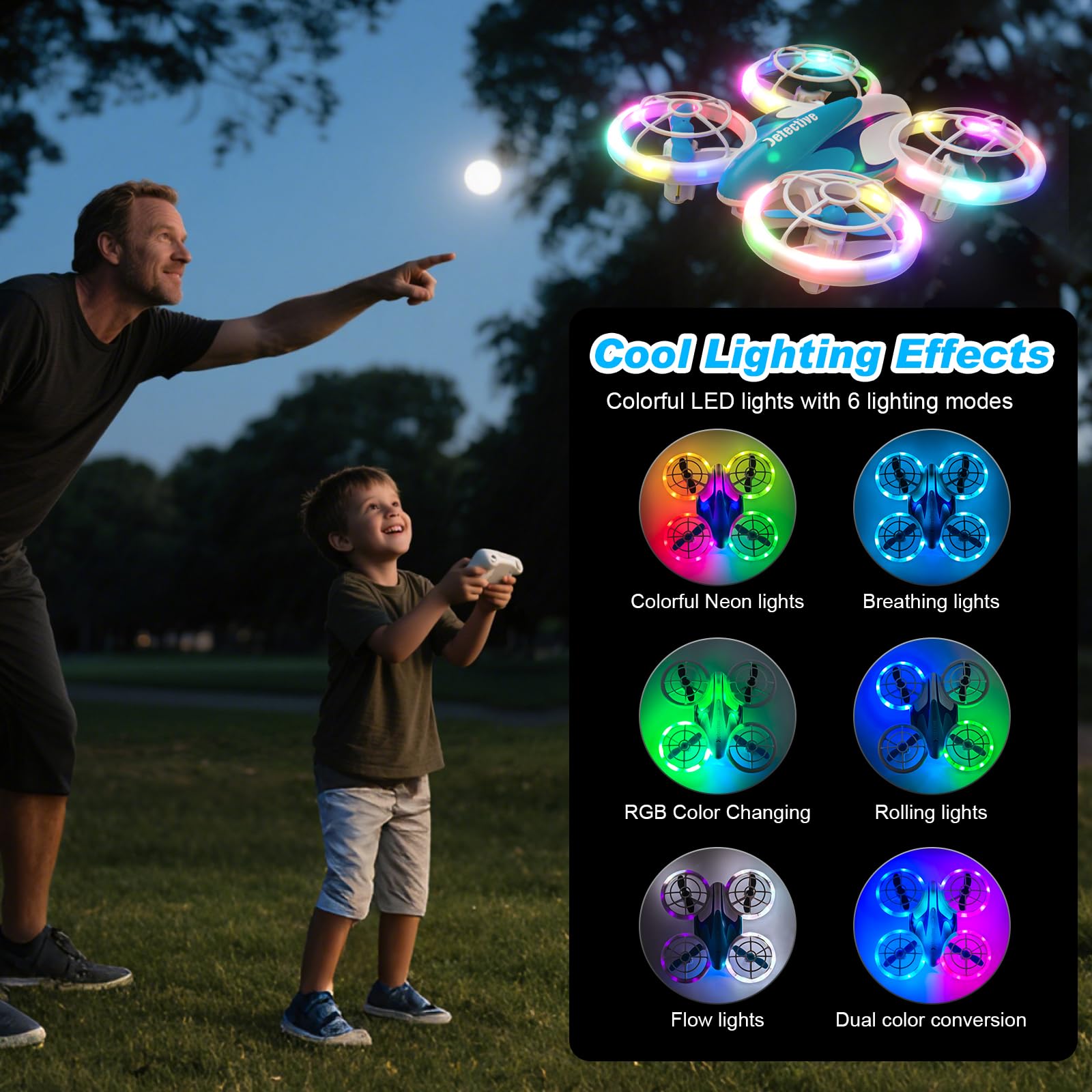 Mini drone per bambini dai 6 anni in su, drone giocattolo RC con luci LED fredde, quadricottero con flips 3D e 3 batterie, tempo di volo di 30 minuti, regalo divertente per bambini principianti