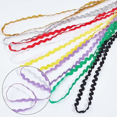 Miniatura 7 de GORGECRAFT 54 yardas 0.2 pulgadas 8 colores ondulados doblando flecos cinta curvada Rick Rack Ribbons Coser cintas de encaje colorido Zig Zag