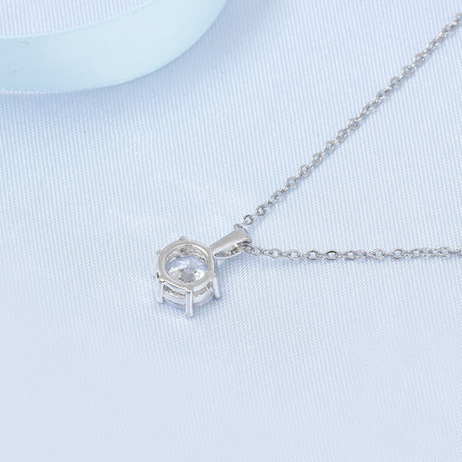 Collar de Mujer Oro Blanco 9 Kilates / 14 Kilates / 18 Kilates, Redondo con Diamante Creado, Colgante Collar de Plata para Mujer