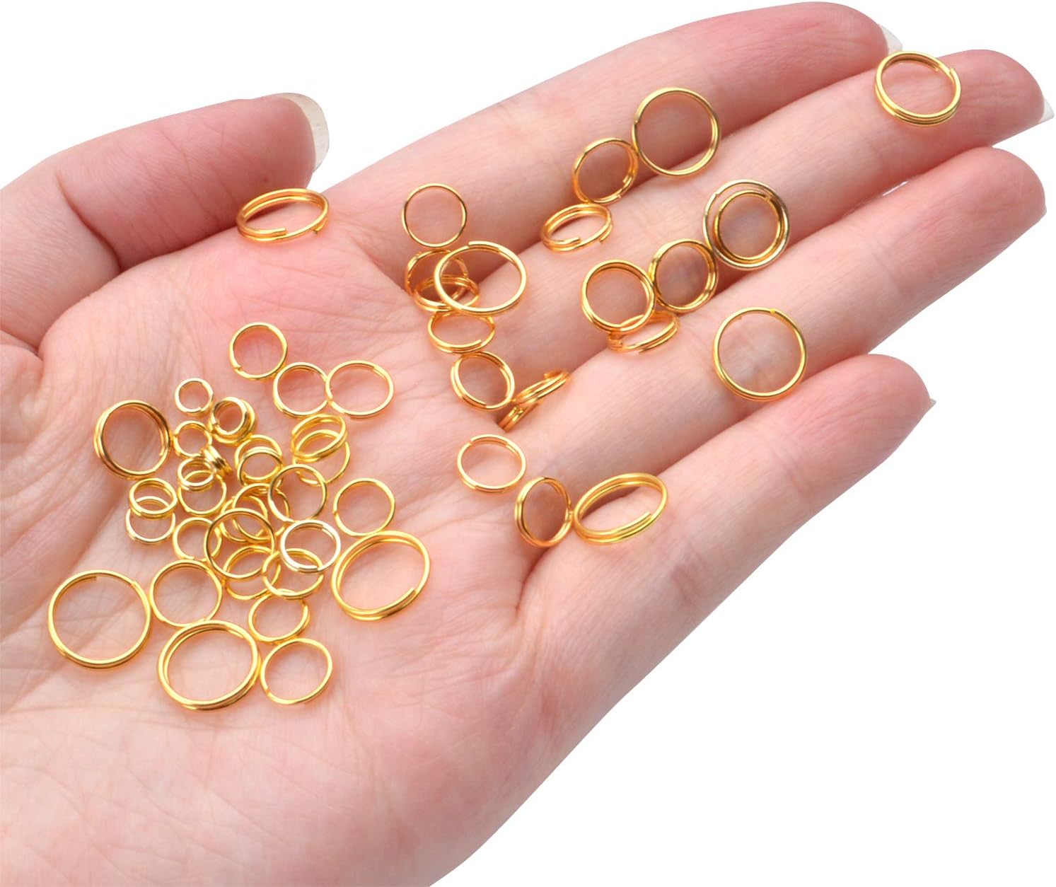 Aylifu Iron Split Rings, 1 Box (100g) 6 Sizes Double Loop Jump Ring Small Split Key Rings Connector with Opener Tool for DIY Jewelry Making - Gold, 4-10mm