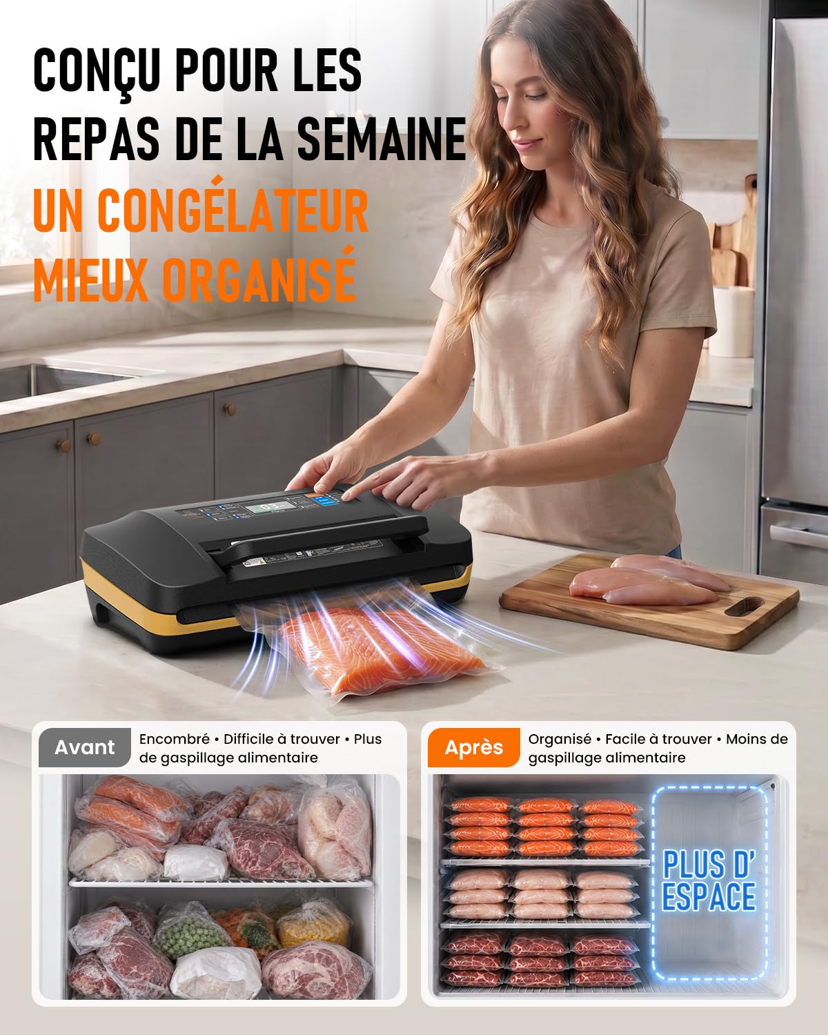 Envasadora al Vacío Doméstica Profesional 95 kPa, Máquina de Envasar al Vacío para Alimentos 18 en 1, Selladora al Vacío con Doble Sellado, Cortador Integrado, Seco/Húmedo, Sous Vide